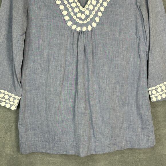 Boden Top Womens 4 Blue Chambray Embroidered Boho Beach Preppy Coastal Resort - Picture 3 of 11